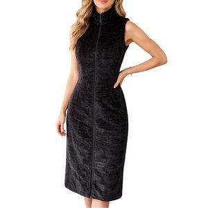 BEBE Faux Fur Zip Front Dress Vest Y2K Chic Sleeveless Midi Black Size Small